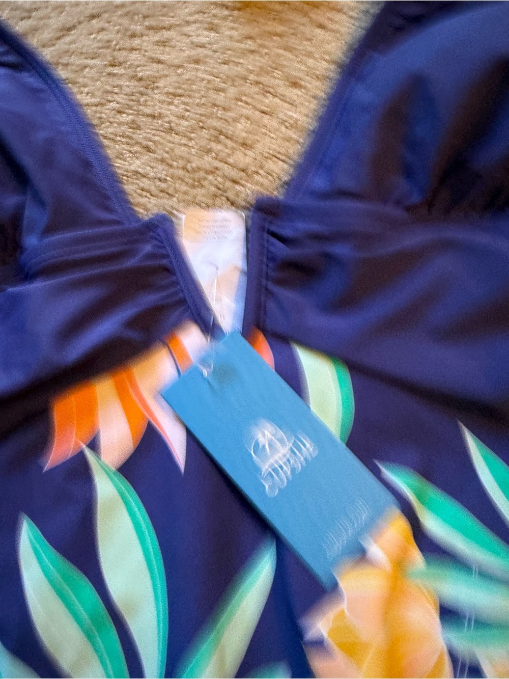 Cupshe Navy Tropical Leaf Halter One-Piece Swim - Picture 2 of 4